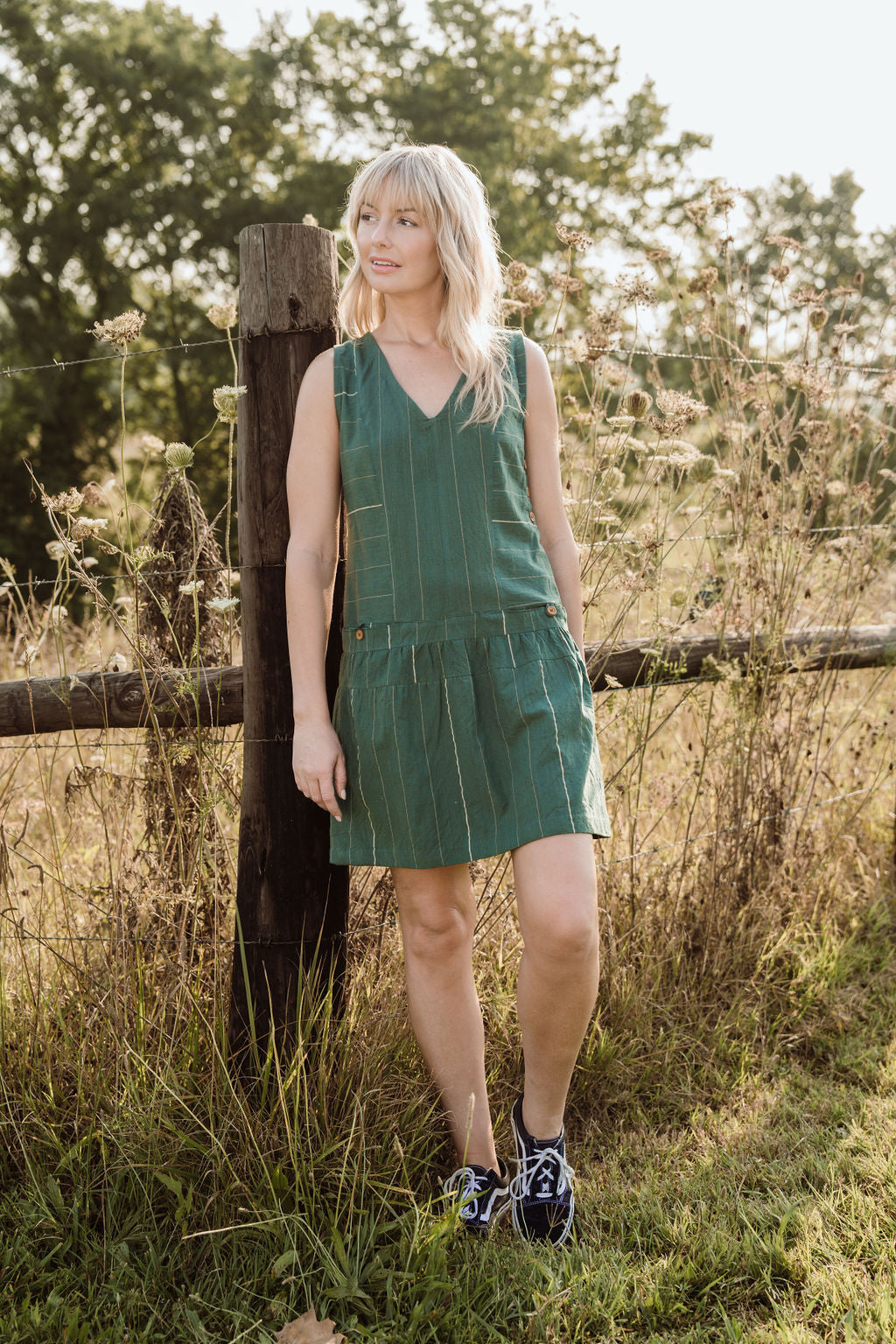 Handwoven Bina Dress in Dark Green - Pre-Order 2/30