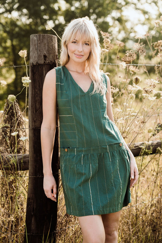 Handwoven Bina Dress in Dark Green - Pre-Order 2/30