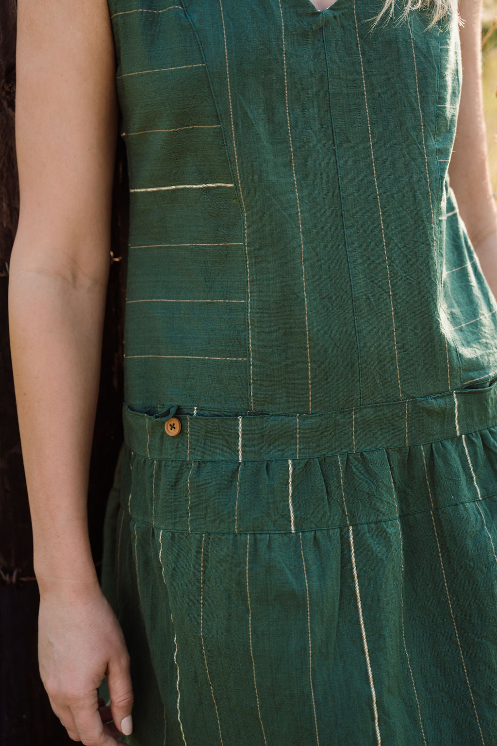 Handwoven Bina Dress in Dark Green - Pre-Order 2/30