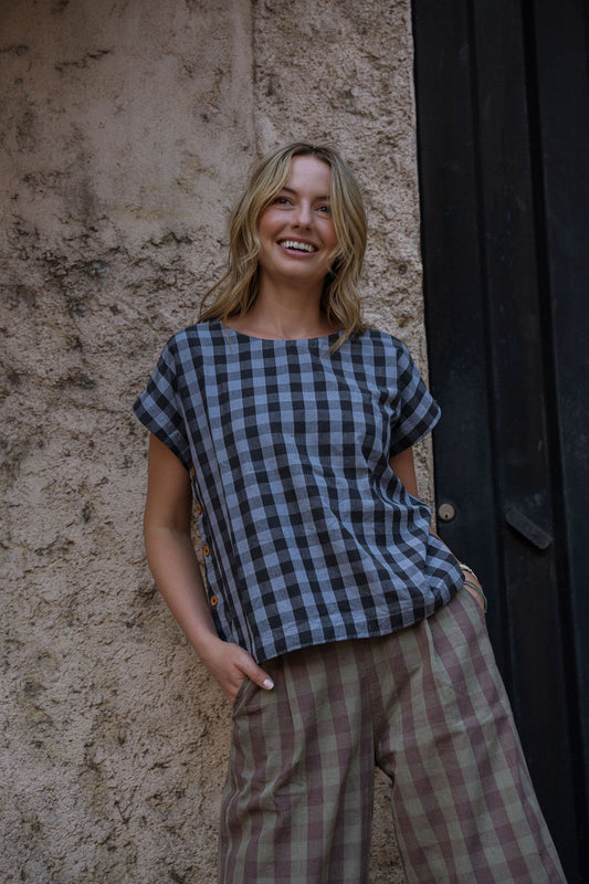 Handwoven Cotton Gingham Separates - Shorts and Pants Left
