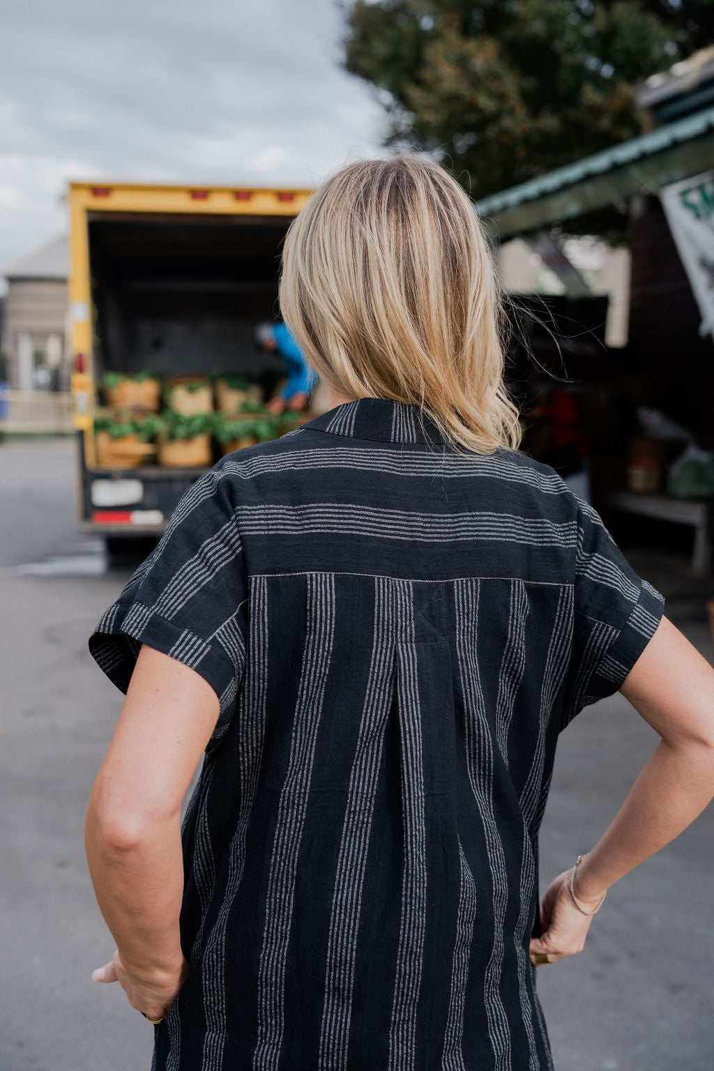 Paula Handwoven Cotton Tunic Dress in Black and White Stripe - Pre-Order 2/30