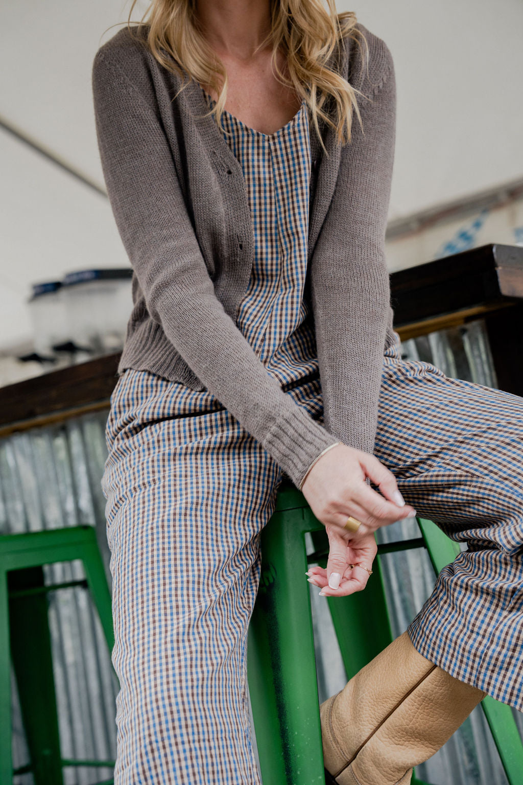 Charli Handwoven Cotton Jumper in Brown Plaid - Pre-Order 2/30