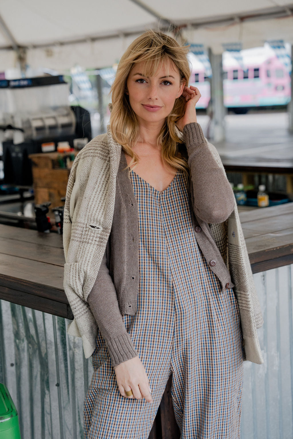 Charli Handwoven Cotton Jumper in Brown Plaid - Pre-Order 2/30