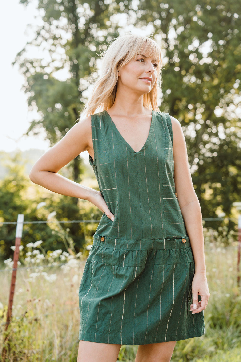 Handwoven Bina Dress in Dark Green - Pre-Order 2/30