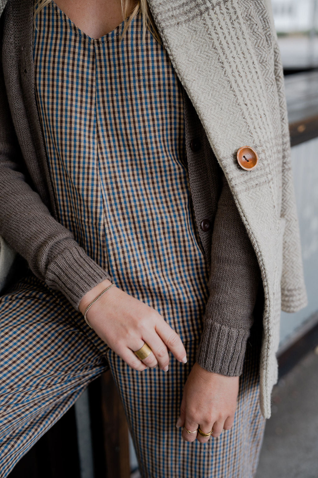 Charli Handwoven Cotton Jumper in Brown Plaid - Pre-Order 2/30