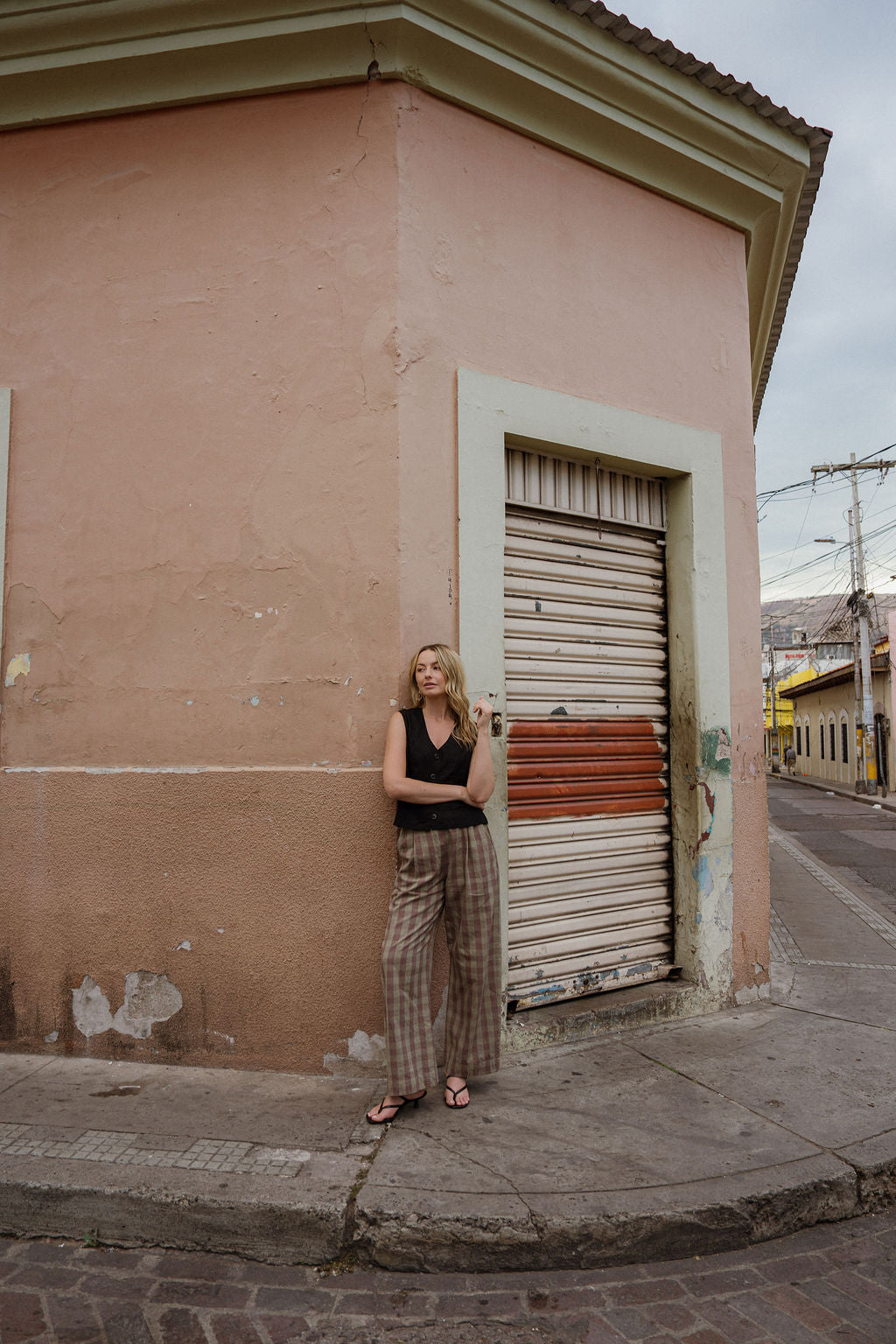 Katie Handwoven Cotton Pants in Mauve Gingham Made to Order