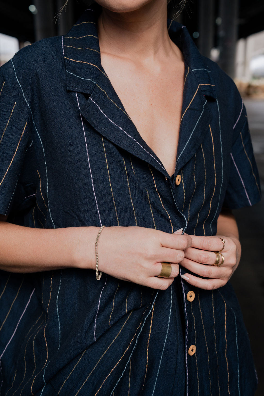 Handwoven Cotton Button-Up in Navy - Pre-Order 2/30