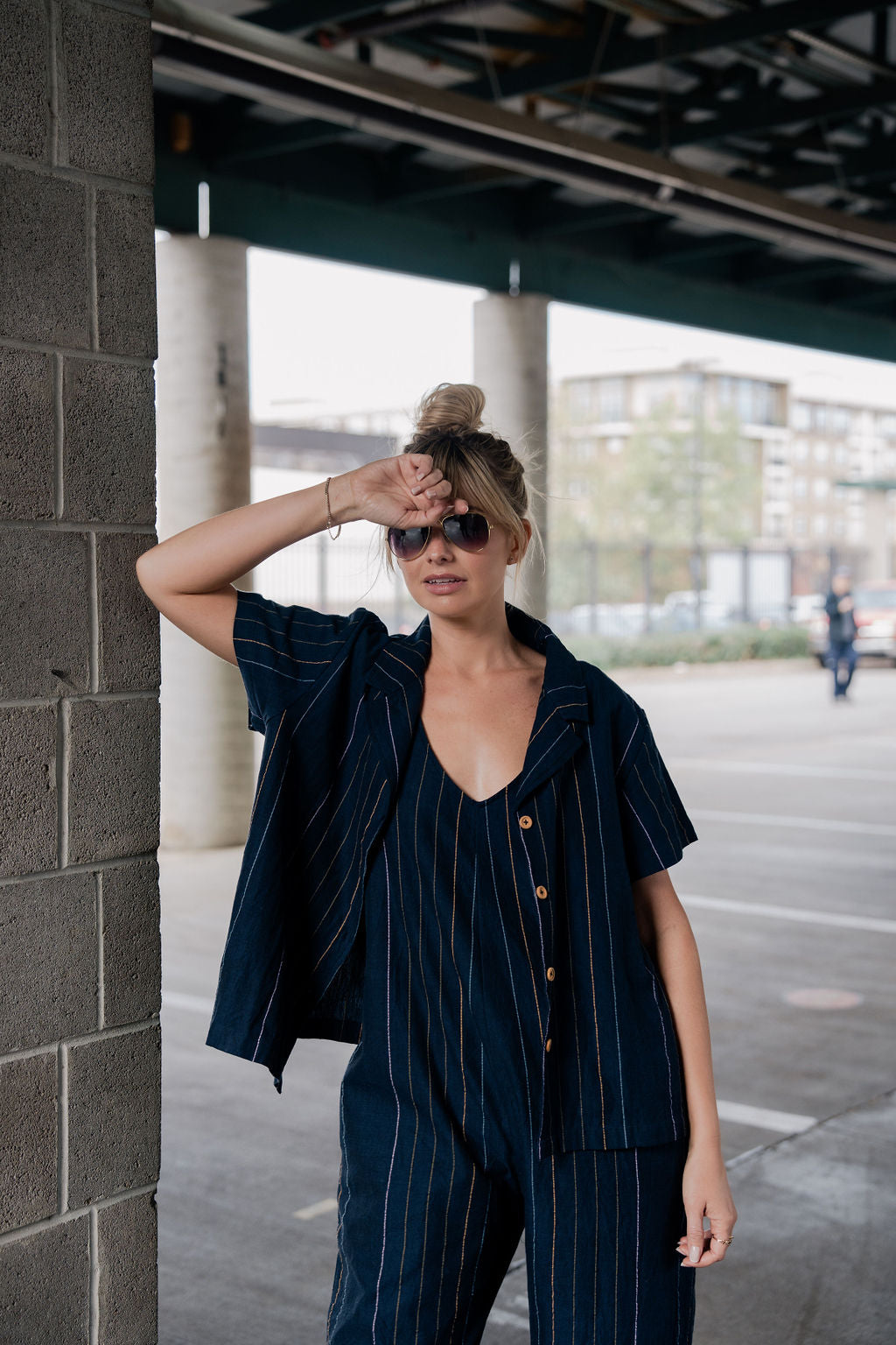 Charli Handwoven Cotton Jumper in Navy - Pre-Order 2/30