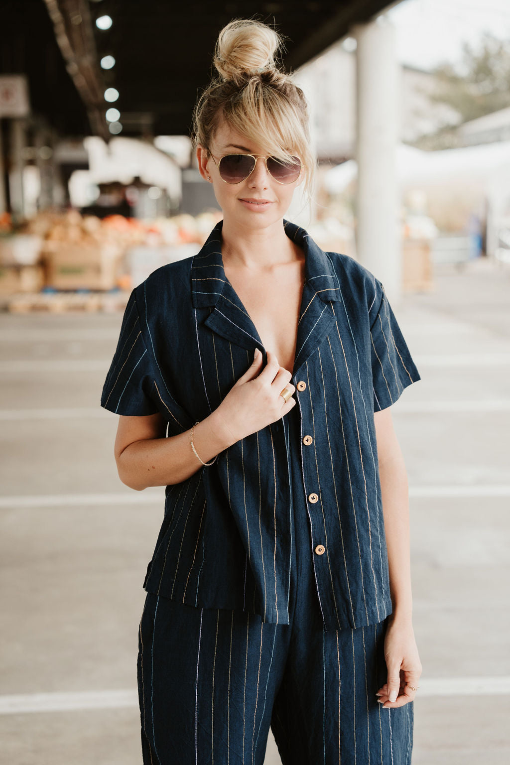 Handwoven Cotton Button-Up in Navy - Pre-Order 2/30