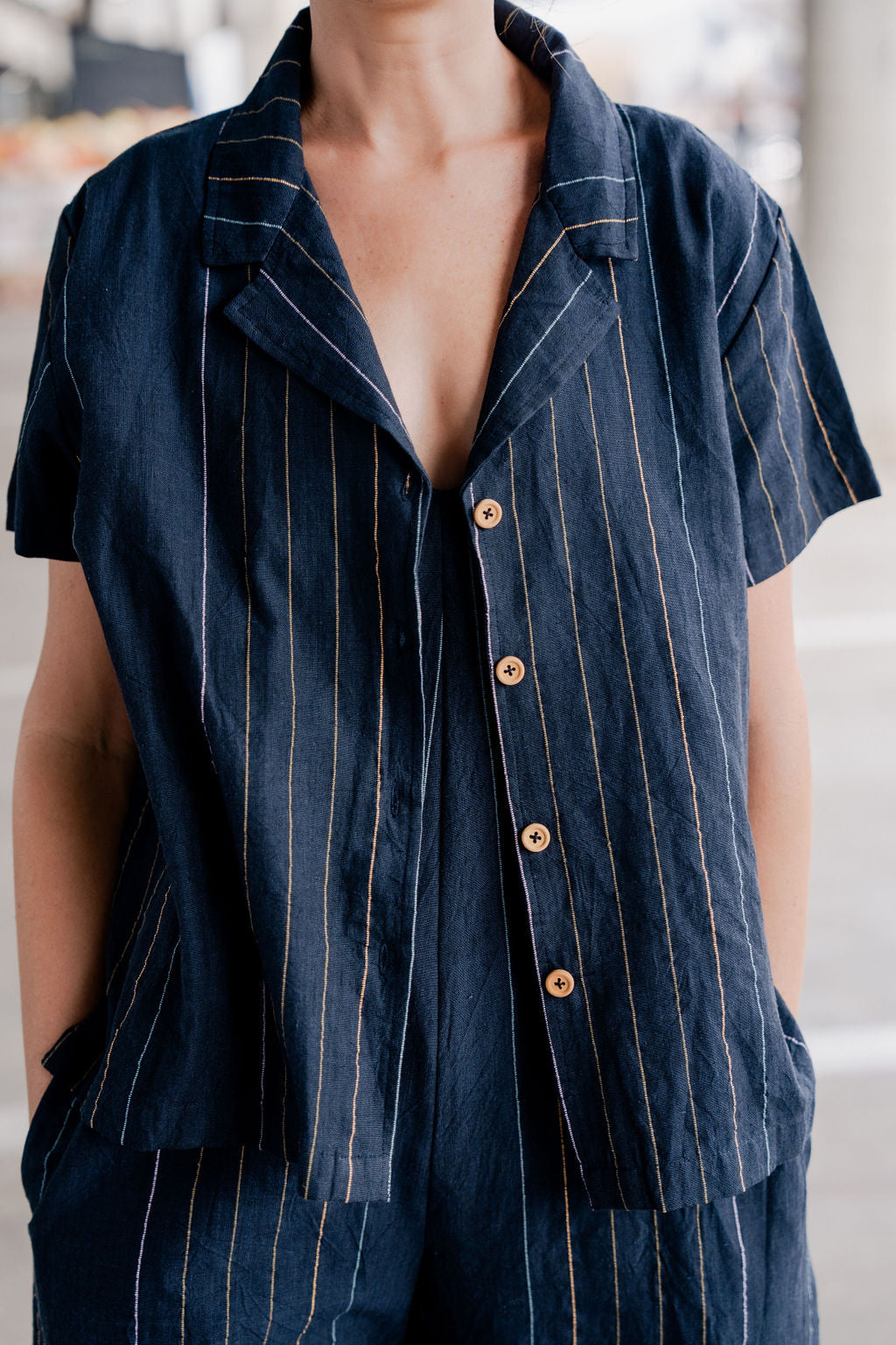 Handwoven Cotton Button-Up in Navy - Pre-Order 2/30