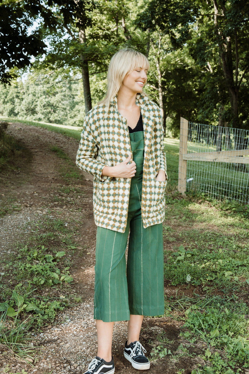 Portuguese Wool Pieper in Sage and Mustard Check - S and XXL Left