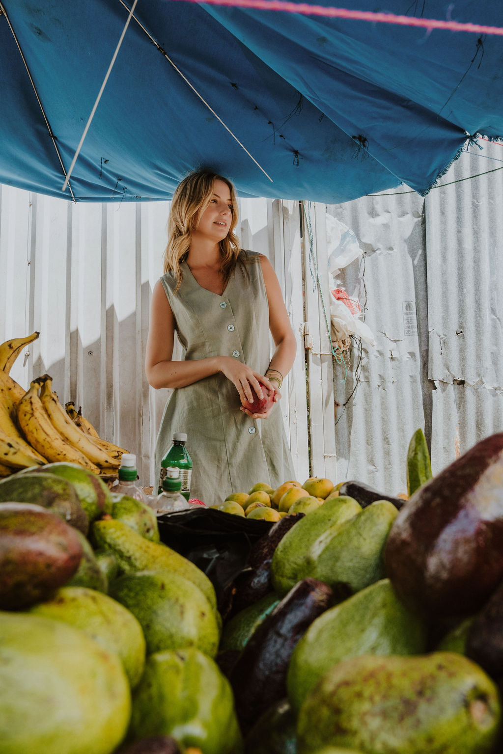 Marcy Mini Dress in Sage Linen