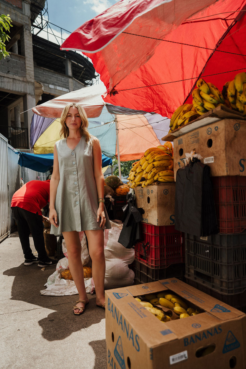 Marcy Mini Dress in Sage Linen
