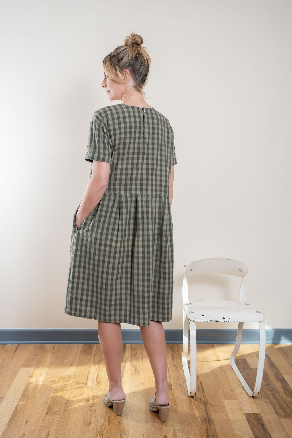 Eloise Handwoven Cotton Dress in Green Gingham