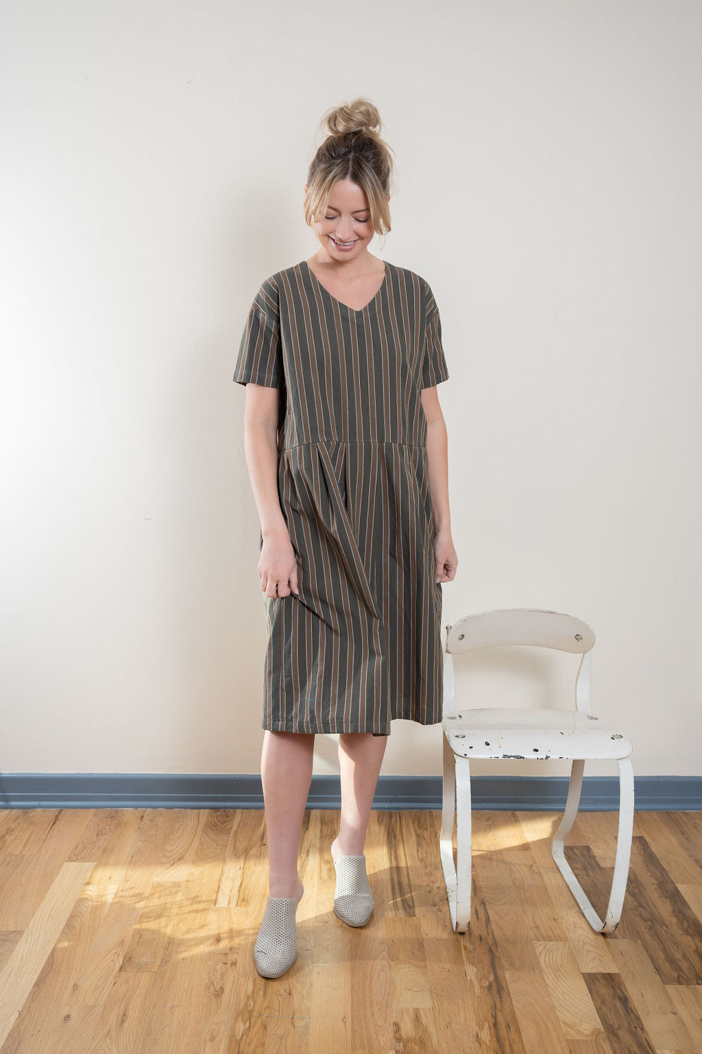 Eloise Handwoven Cotton Dress in Brown Stripe