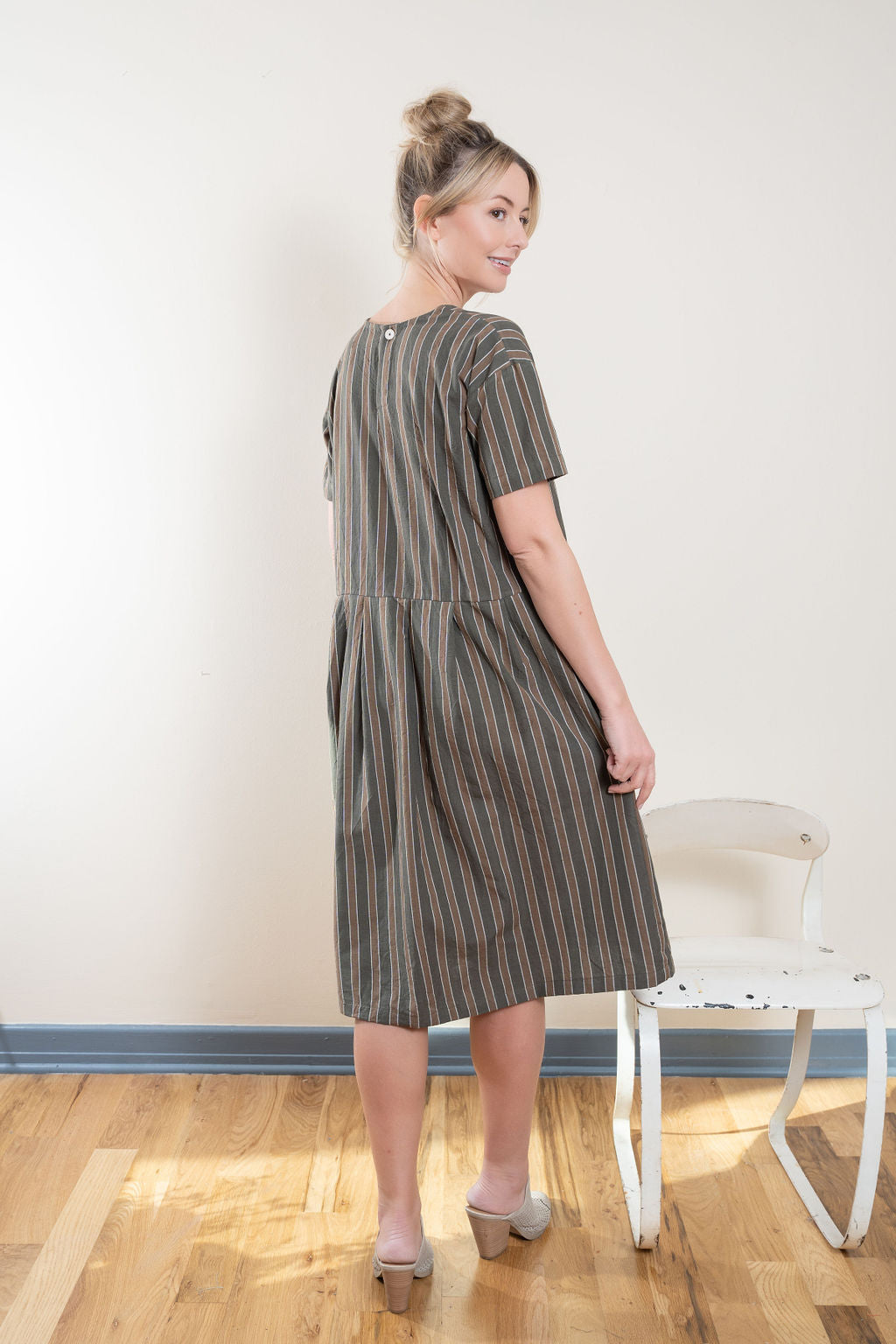 Eloise Handwoven Cotton Dress in Brown Stripe