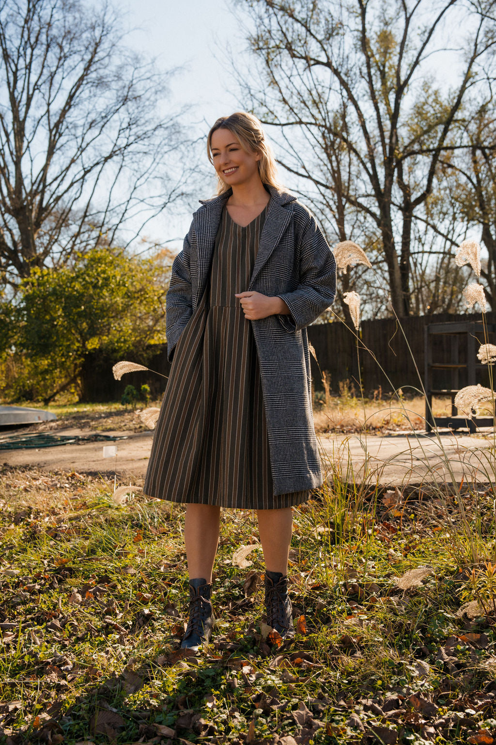 Eloise Handwoven Cotton Dress in Brown Stripe