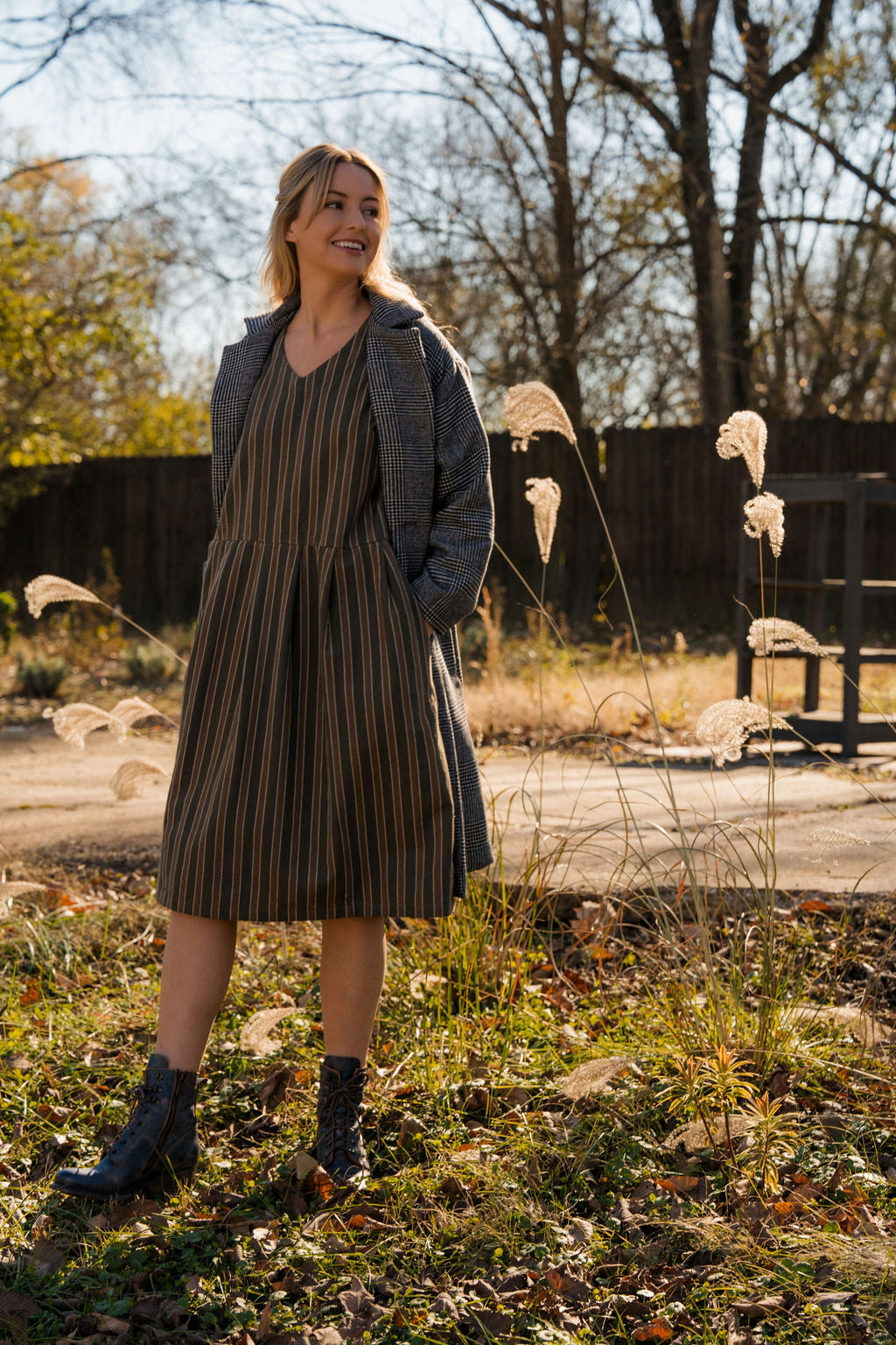 Eloise Handwoven Cotton Dress in Brown Stripe