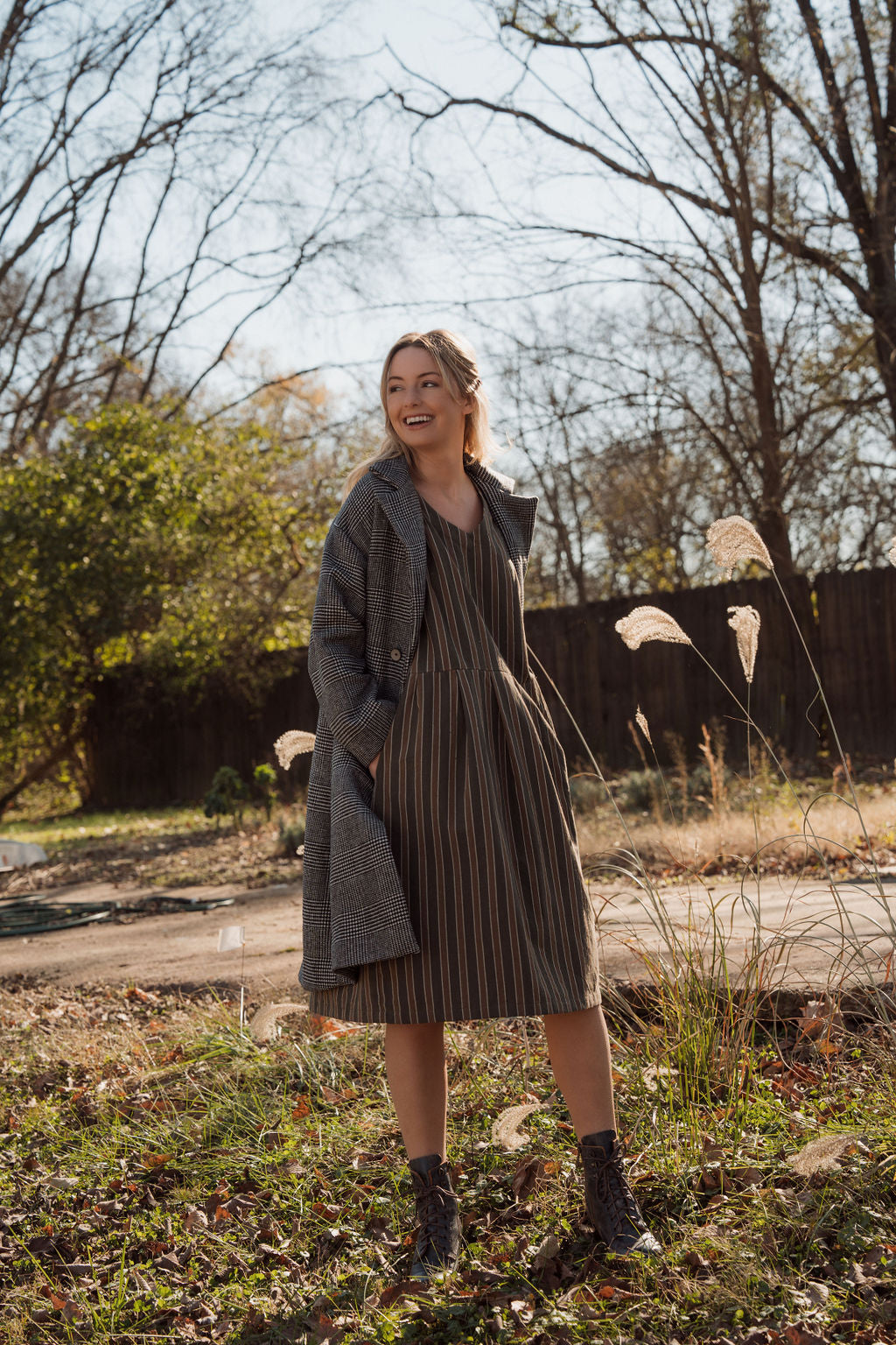 Eloise Handwoven Cotton Dress in Brown Stripe