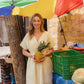Rose Drawstring Dress in Pale Yellow Linen