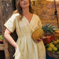 Rose Drawstring Dress in Pale Yellow Linen
