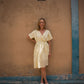 Rose Drawstring Dress in Pale Yellow Linen