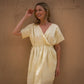 Rose Drawstring Dress in Pale Yellow Linen