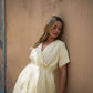 Rose Drawstring Dress in Pale Yellow Linen