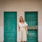 Rose Drawstring Dress in Cream Linen