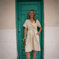 Rose Drawstring Dress in Cream Linen