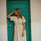 Rose Drawstring Dress in Cream Linen