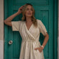 Rose Drawstring Dress in Cream Linen