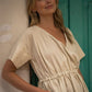 Rose Drawstring Dress in Cream Linen