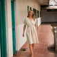 Rose Drawstring Dress in Cream Linen