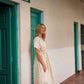 Rose Drawstring Dress in Cream Linen