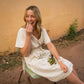 Rose Drawstring Dress in Cream Linen