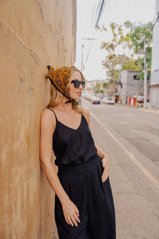 Bias Cut Tank in Black Linen