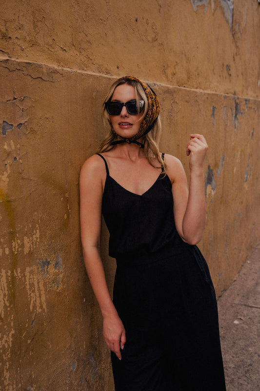Bias Cut Tank in Black Linen