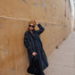 Portuguese Wool Polly Coat in Black and Cobalt Print Made to Order