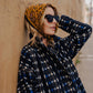 Portuguese Wool Polly Coat in Black and Cobalt Print Made to Order