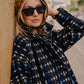 Portuguese Wool Polly Coat in Black and Cobalt Print Made to Order