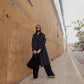 Portuguese Wool Polly Coat in Black and Cobalt Print Made to Order