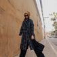 Portuguese Wool Polly Coat in Black and Cobalt Print Made to Order