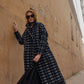 Portuguese Wool Polly Coat in Black and Cobalt Print Made to Order