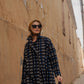 Portuguese Wool Polly Coat in Black and Cobalt Print Made to Order