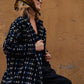Portuguese Wool Polly Coat in Black and Cobalt Print Made to Order