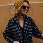 Portuguese Wool Polly Coat in Black and Cobalt Print Made to Order