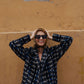 Portuguese Wool Polly Coat in Black and Cobalt Print Made to Order