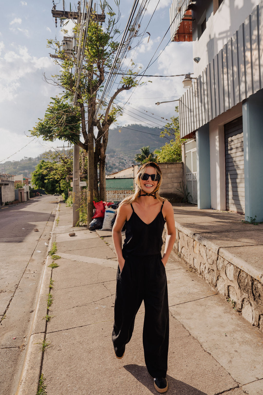 Bias Cut Tank in Black Linen