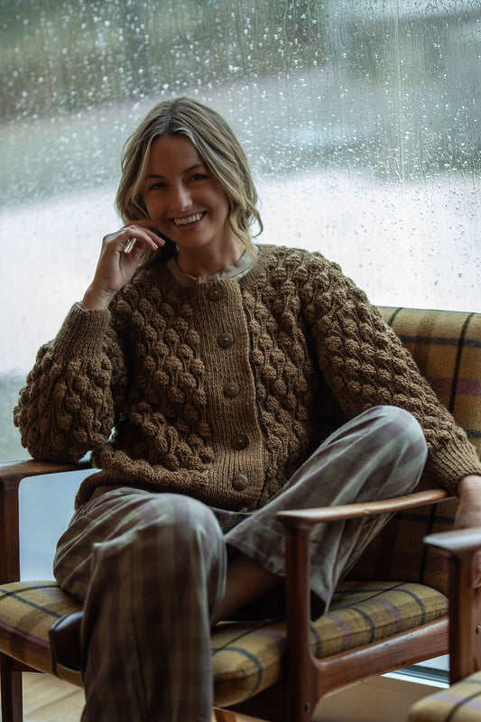 Quinn Wool Cardigan in Light Brown